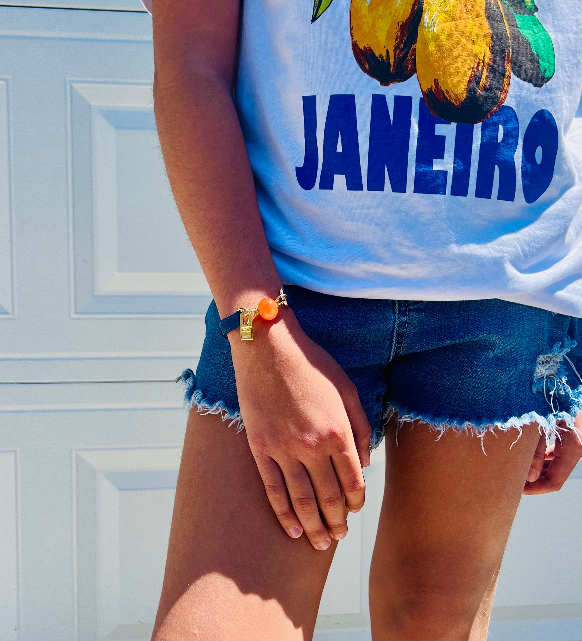 Signature Single Wrap Bold Blue Leather Bracelet with Carnelian Stone