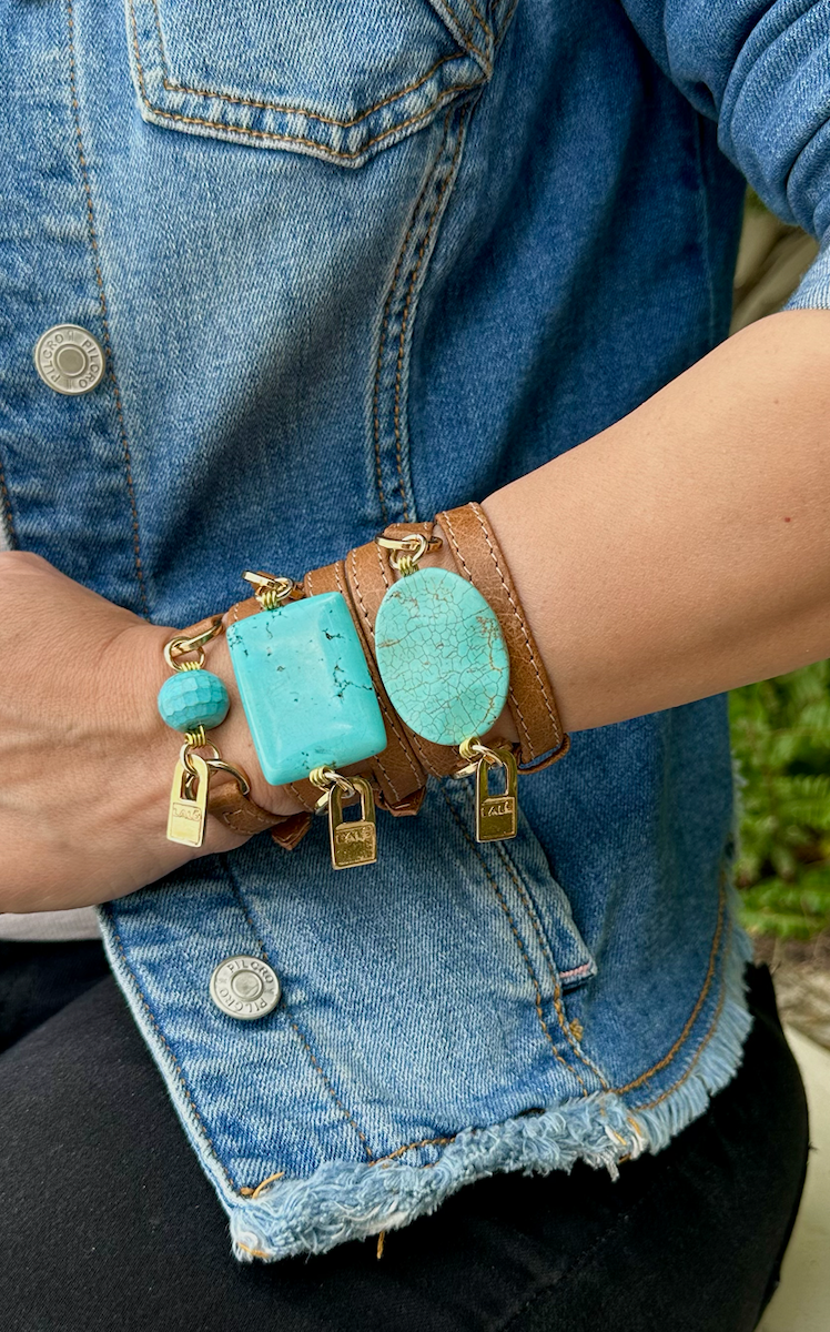 Bohemian Chic: Handcrafted Camel Leather & Stone Wrap Bracelet - LALEBRACELETS