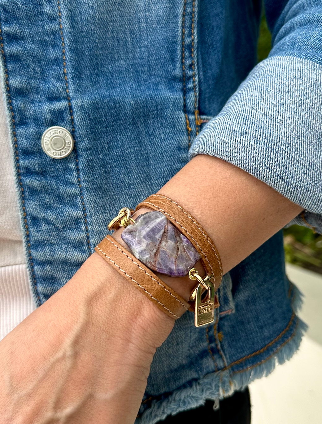 Bohemian Chic: Handcrafted Camel Leather & Stone Wrap Bracelet - LALEBRACELETS