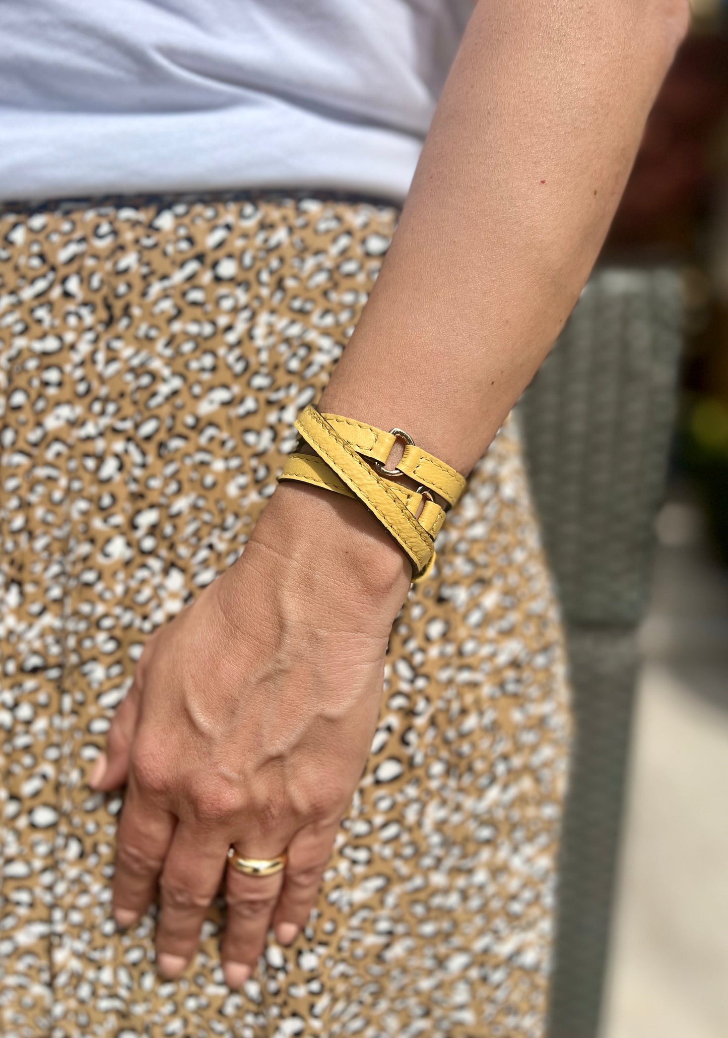 Halfmoon Yellow Leather Bracelet - LALEBRACELETS