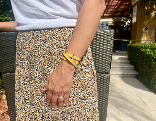 Halfmoon Yellow Leather Bracelet - LALEBRACELETS