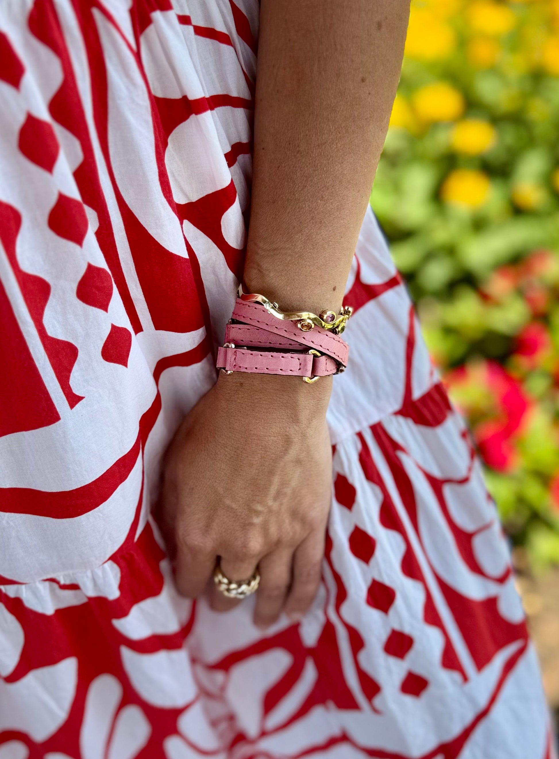 Halfmoon Pink Leather Bracelet - LALEBRACELETS