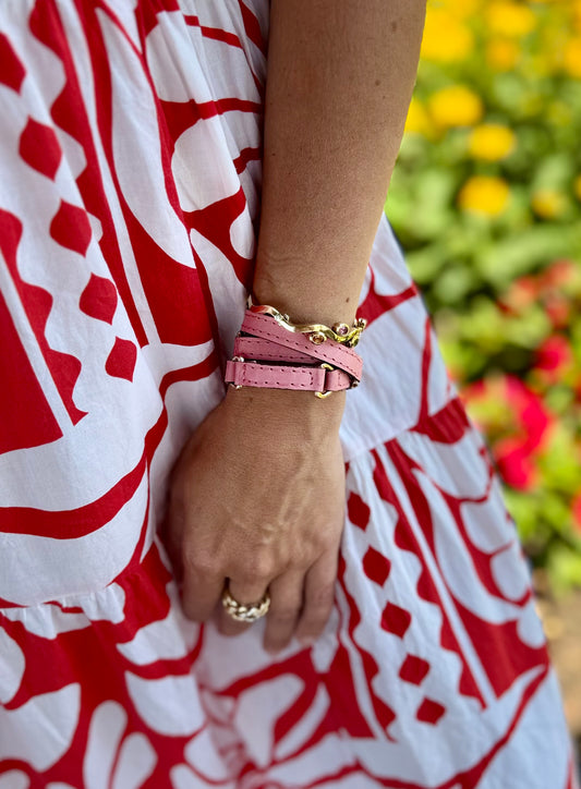 Halfmoon Pink Leather Bracelet - LALEBRACELETS