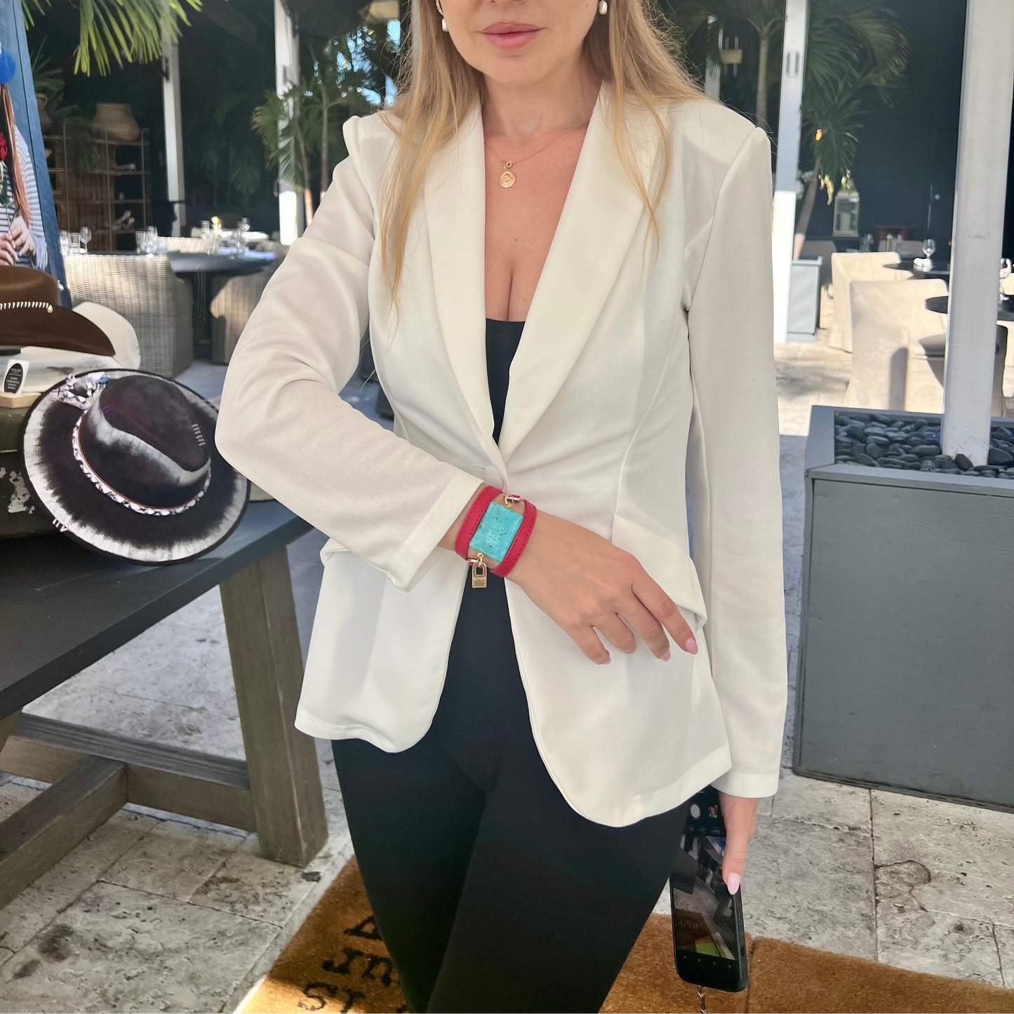 Triple Wrap Turquoise — Red Leather - LALEBRACELETS