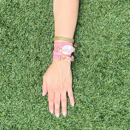 Bundle Bracelet with Pink Leather and Agathe Stones - LALEBRACELETS