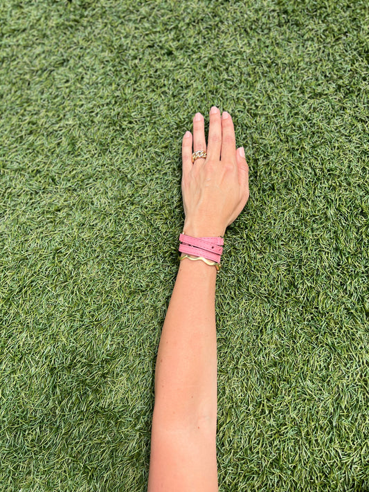 Halfmoon Pink Leather Bracelet - LALEBRACELETS