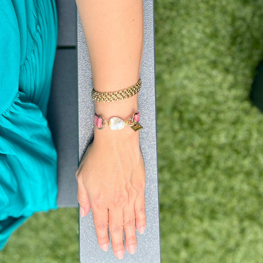 Signature Single Wrap Pink Leather Bracelet with Pearl