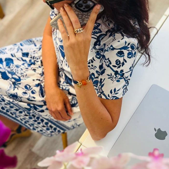Signature Single Wrap Bold Blue Leather Bracelet with Carnelian Stone