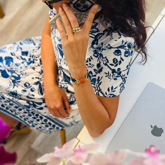 Signature Single Wrap Bold Blue Leather Bracelet with Carnelian Stone