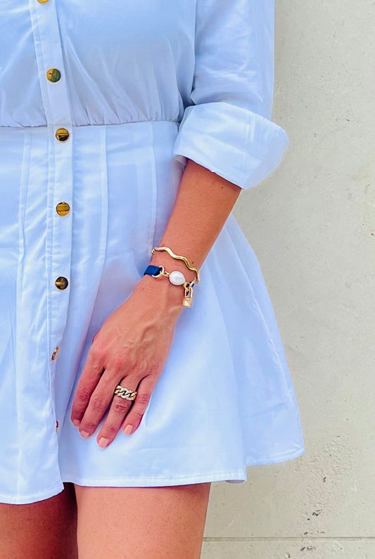 Signature Single Wrap Bold Blue Leather Bracelet with Baroque Pearl
