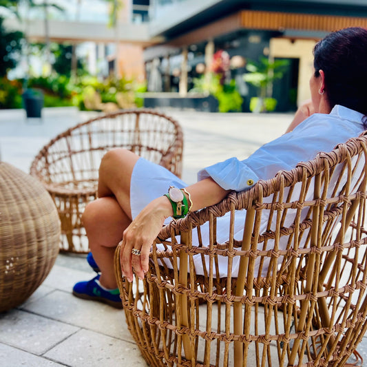 Signature Triple Wrap Green Leather Bracelet with White Agate Stone