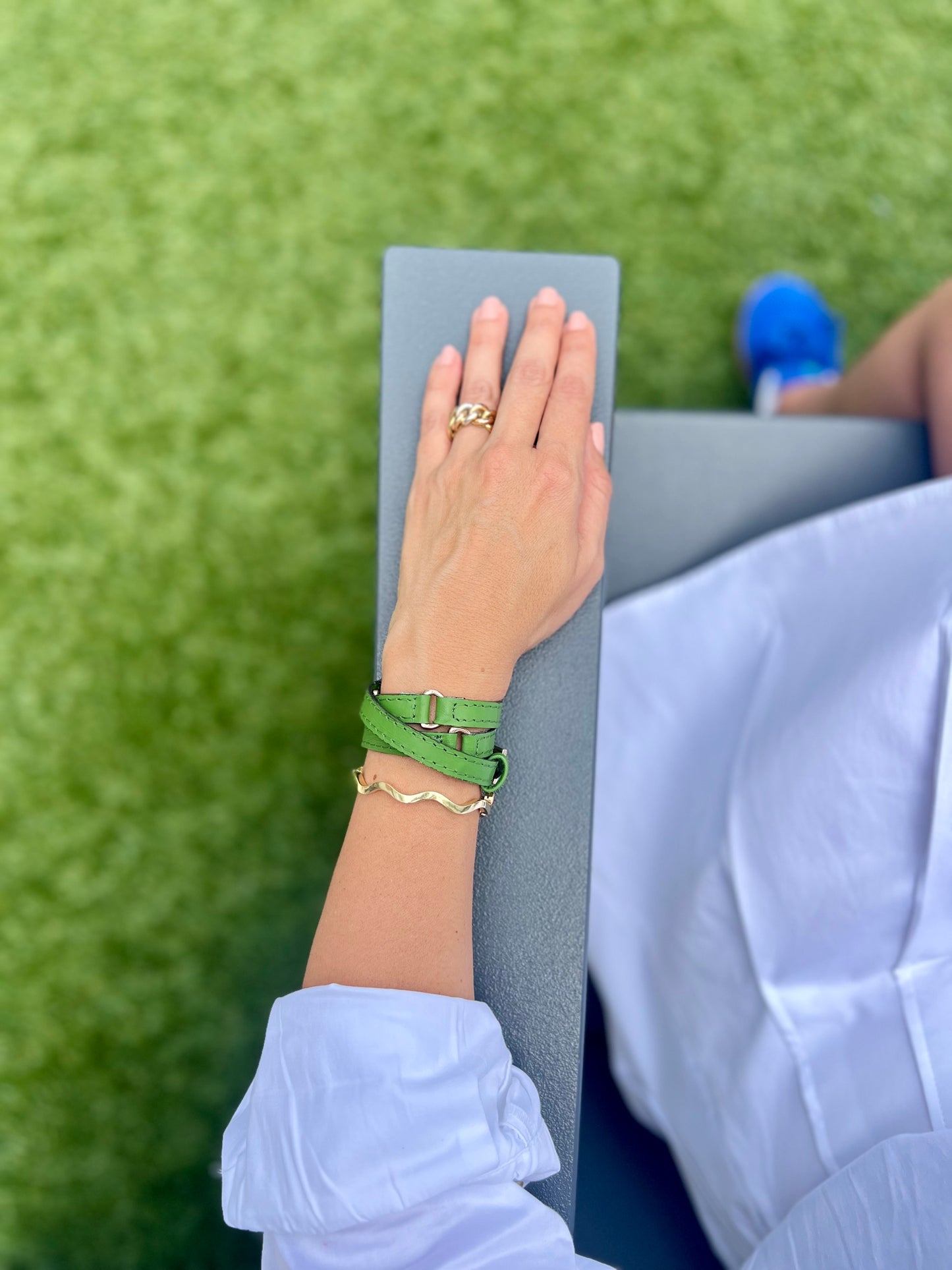 Halfmoon Green Leather Bracelet