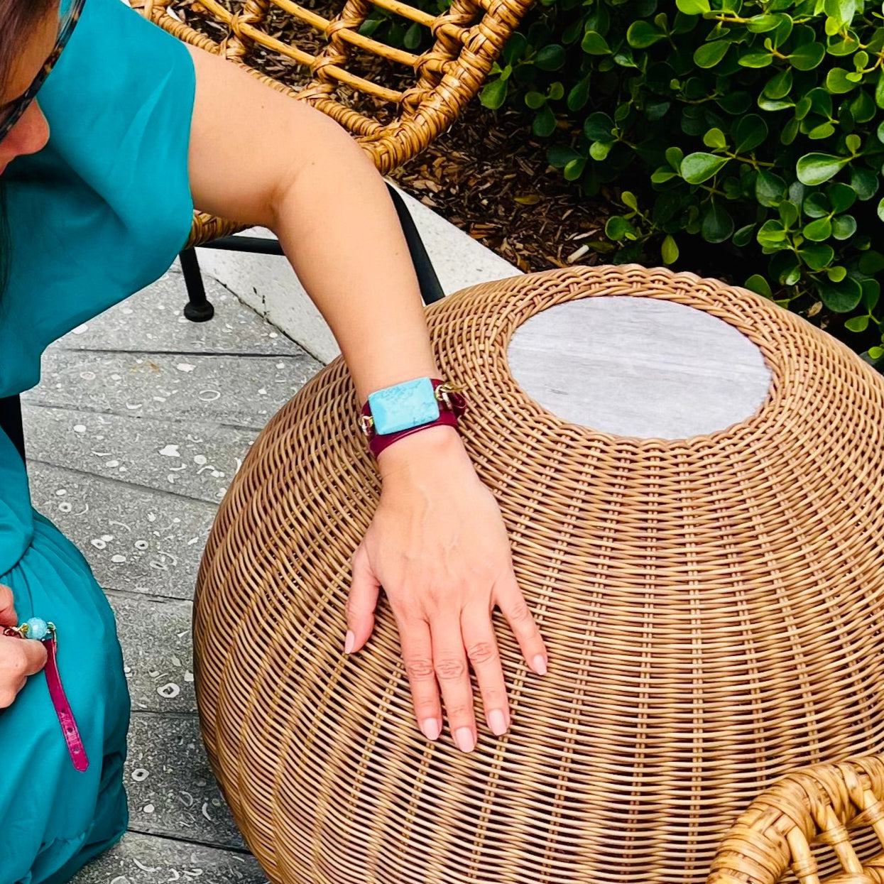 Signature Triple Wrap Purple Leather Bracelet with Turquoise