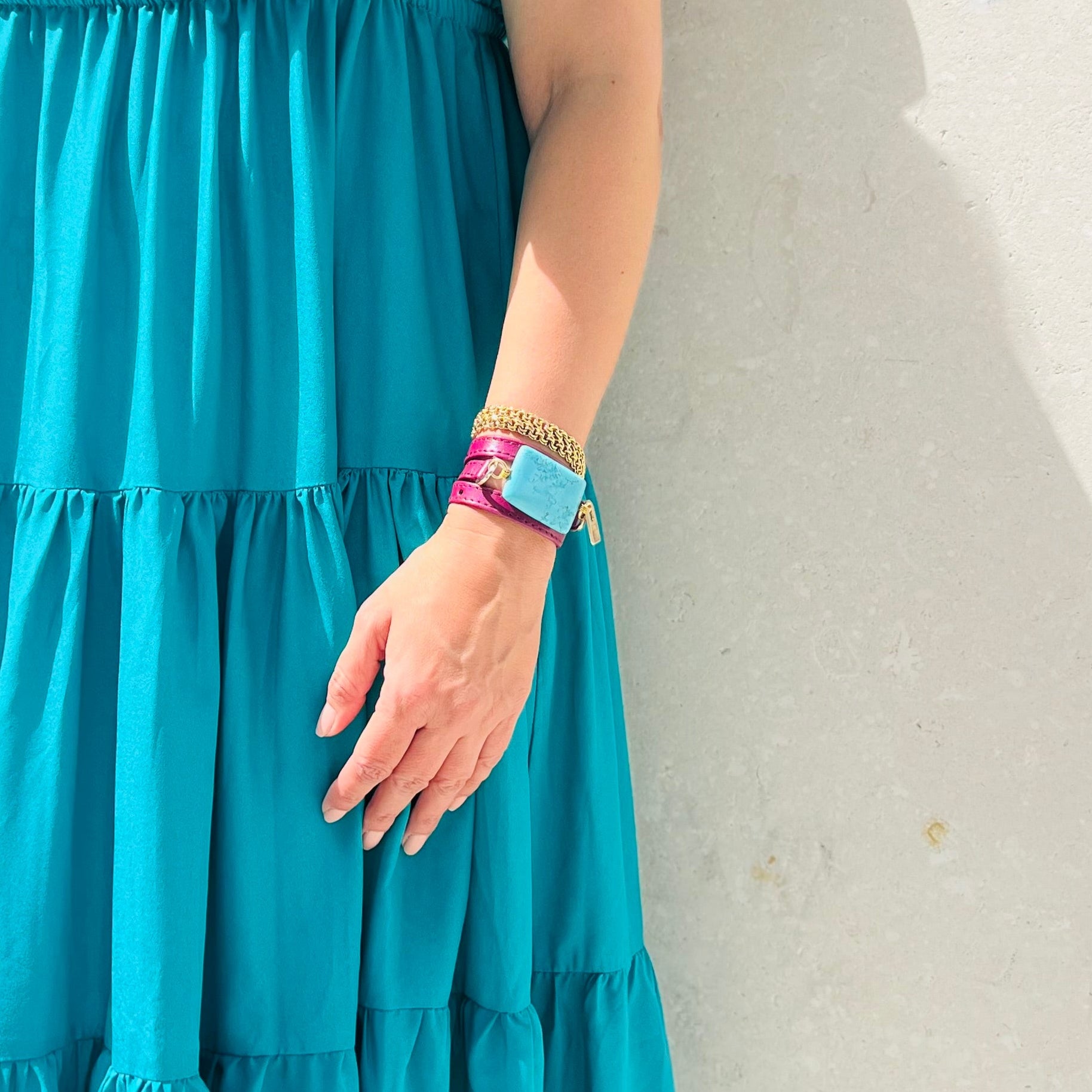 Signature Triple Wrap Purple Leather Bracelet with Turquoise