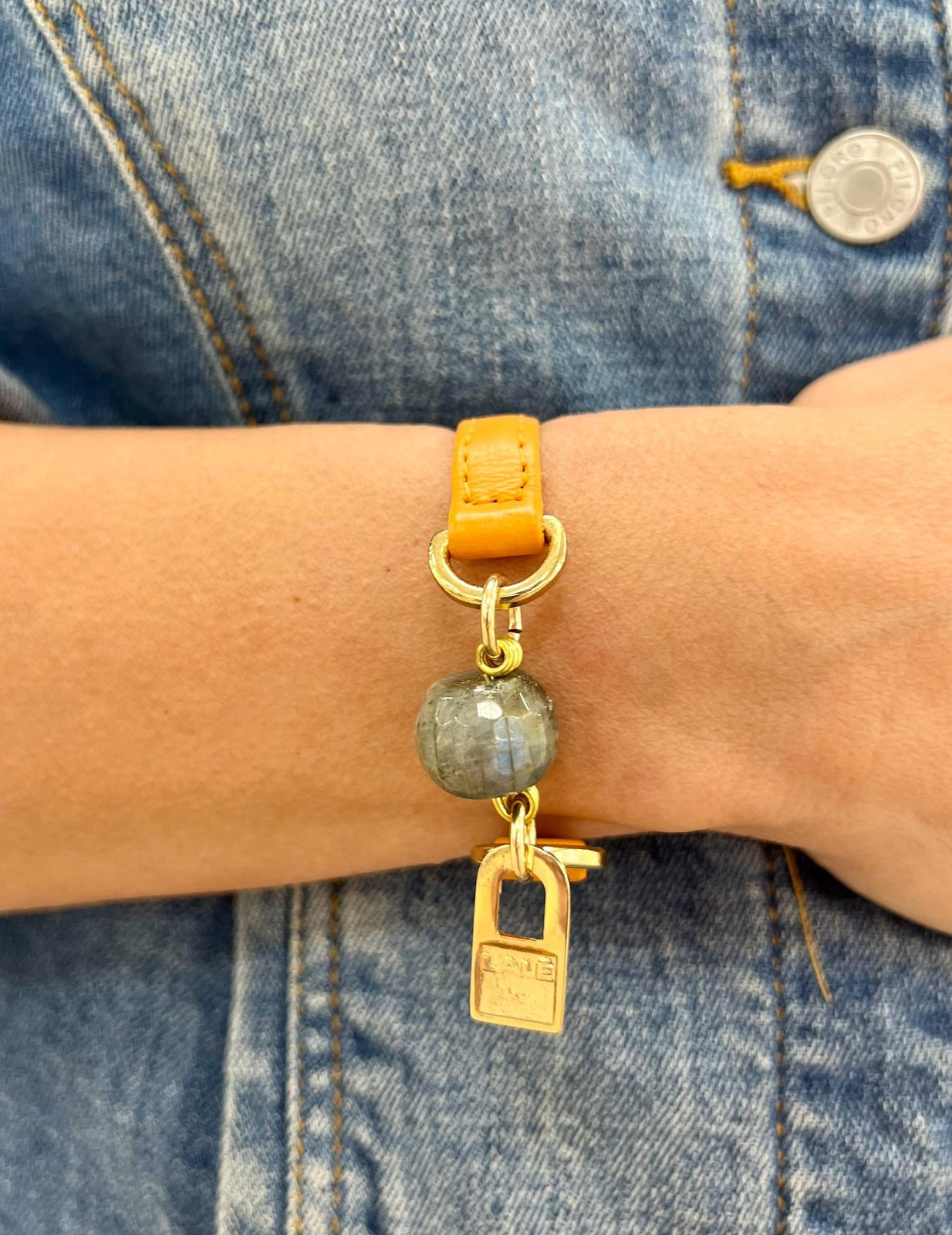 Single Wrap Orange Leather Bracelet with Amazonite Stone