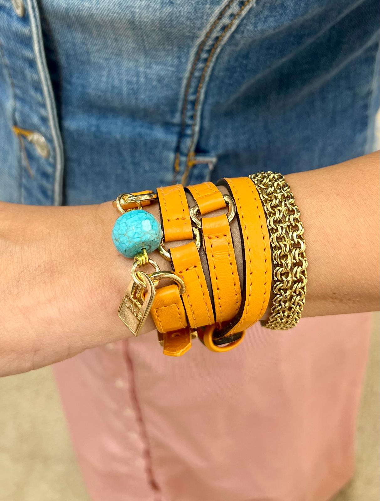 Handcrafted Orange Leather with Natural Stone Bracelet | LALÉ Bracelets - LALEBRACELETS