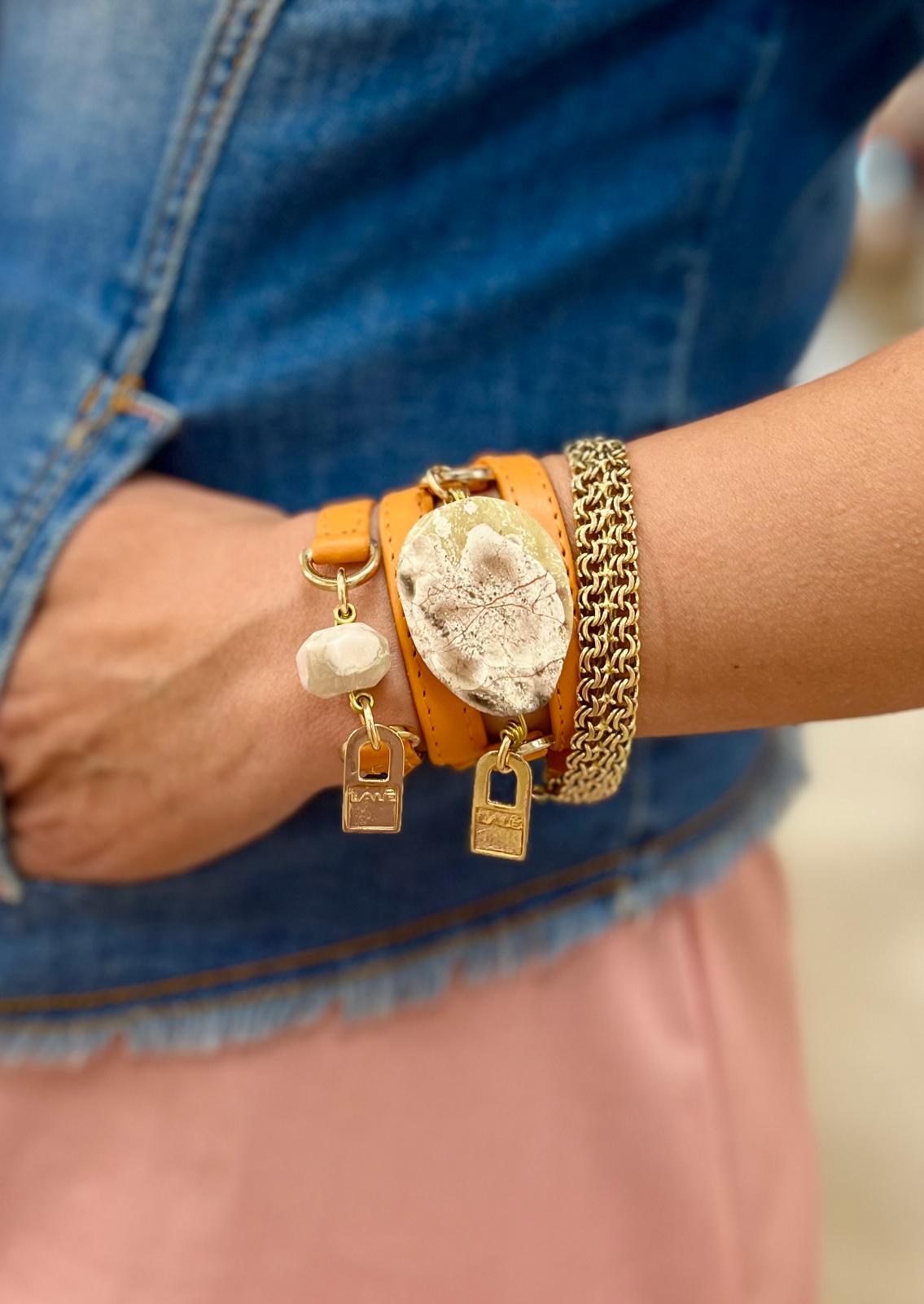 Handcrafted Orange Leather with Natural Stone Bracelet | LALÉ Bracelets - LALEBRACELETS