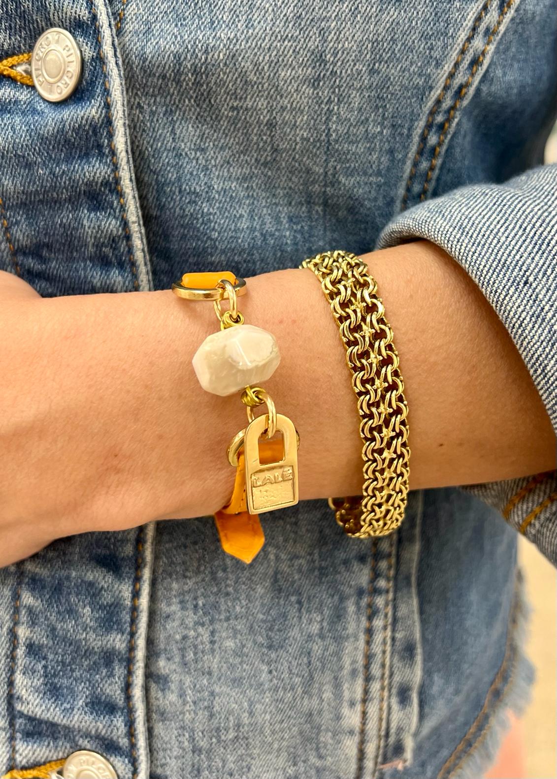 Single Wrap Orange Leather Bracelet with Agathe Stone