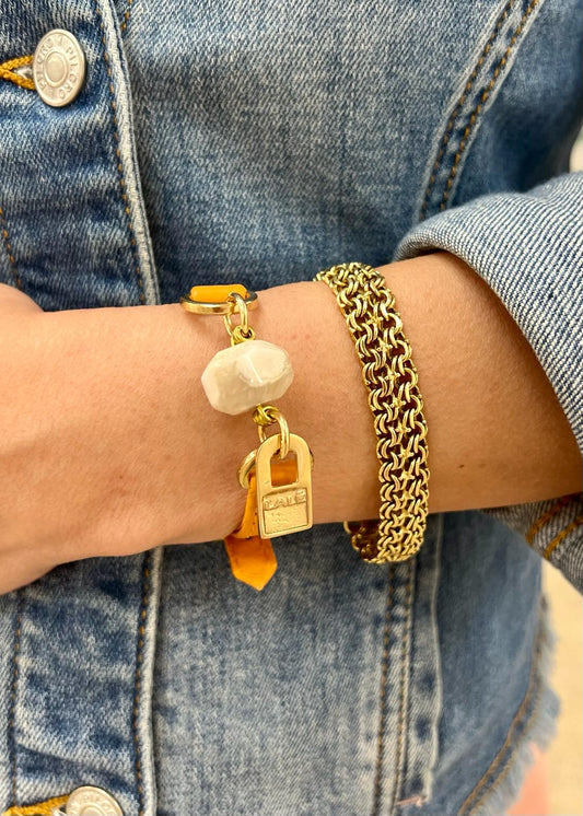 Single Wrap Orange Leather Bracelet with Agathe Stone