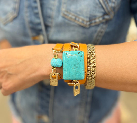 Handcrafted Orange Leather with Natural Stone Bracelet | LALÉ Bracelets - LALEBRACELETS