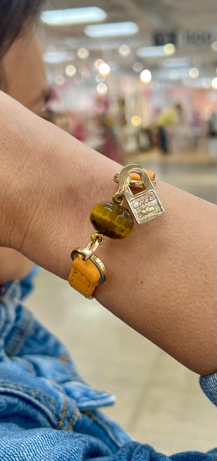 Single Wrap Orange Leather Bracelet with Tiger Eye Stone