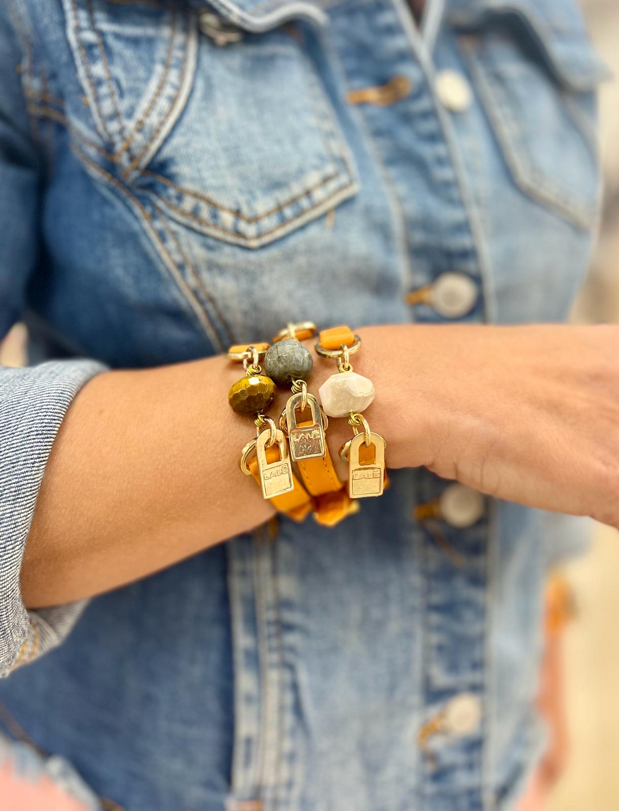 Handcrafted Orange Leather with Natural Stone Bracelet | LALÉ Bracelets - LALEBRACELETS