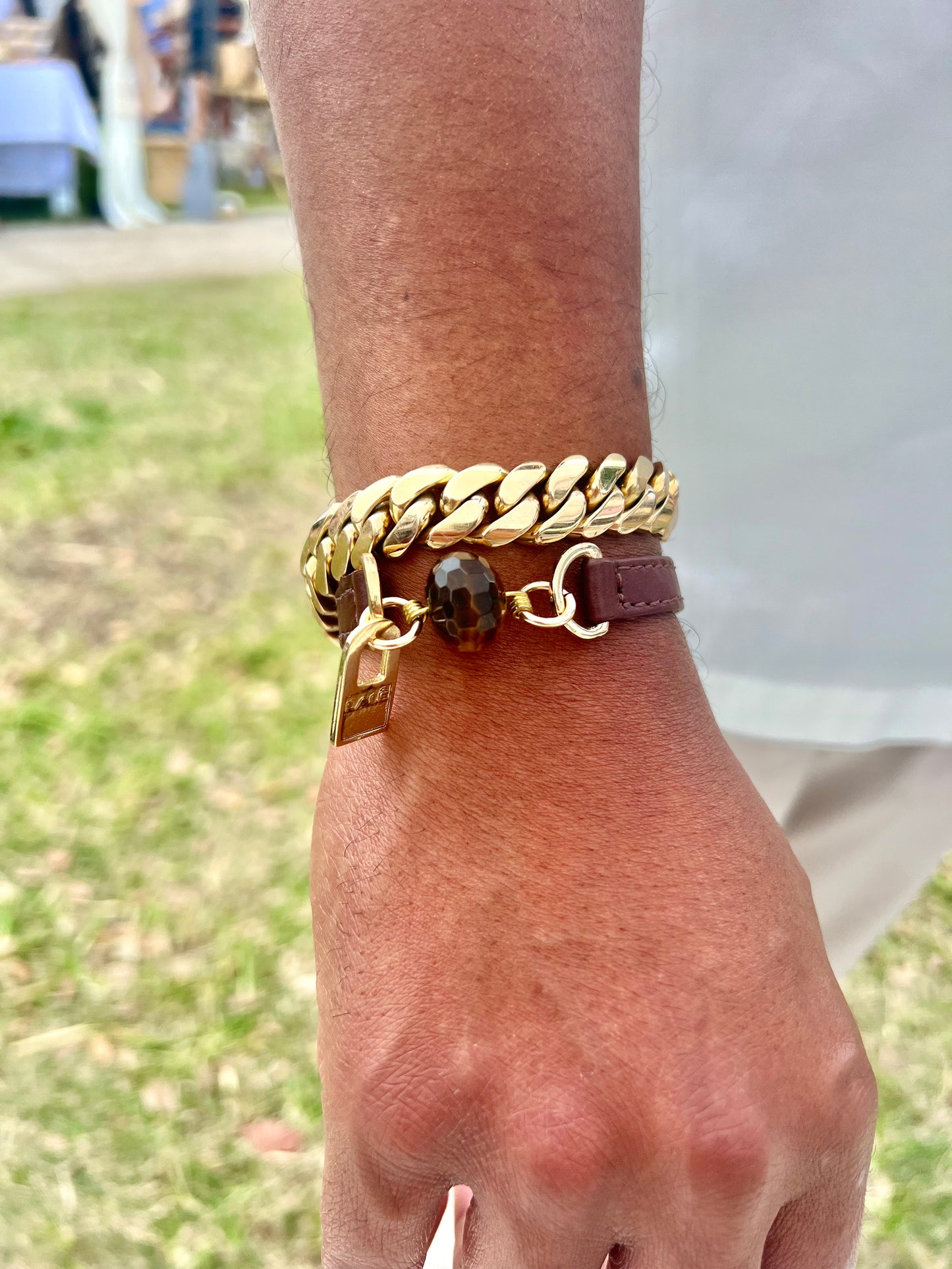 Single Wrap Brown Leather Bracelet with Tiger Eye Stone - LALEBRACELETS