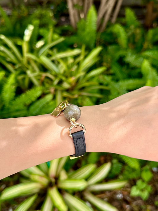 Handcrafted Black Leather Mini Ale Bracelet with Amazonite - LALEBRACELETS