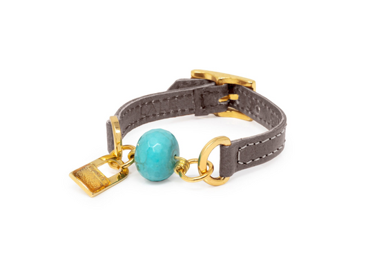 Signature Simple Wrap Gray Leather Bracelet with Turquoise Stone