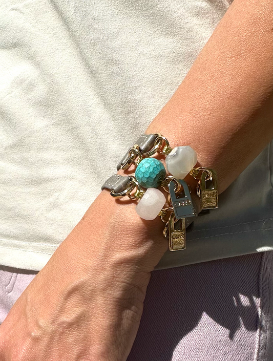 Gray Leather Gemstone Bracelets - LALEBRACELETS