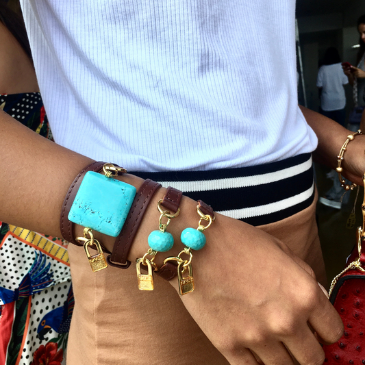 Bracelet Ale - Brown Leather and Turquoise - LALEBRACELETS