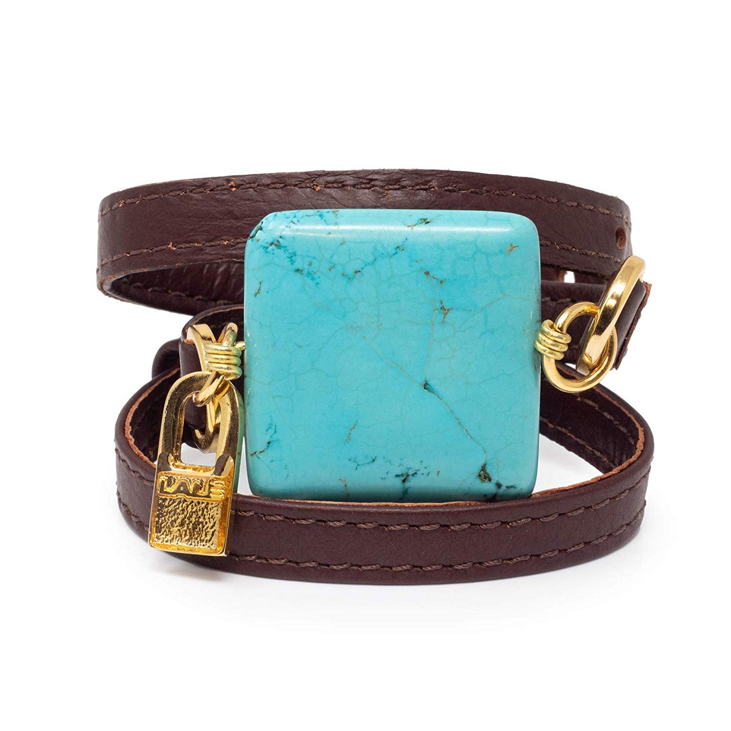 Signature Triple Wrap Brown Leather Bracelet with Turquoise Stone