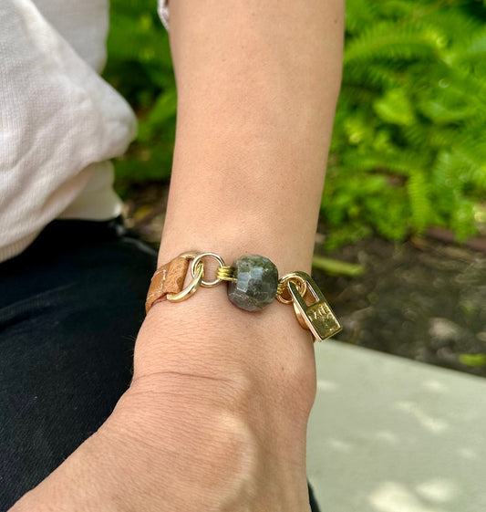 Signature Single Wrap Camel Leather Bracelet with Amazonite Stone