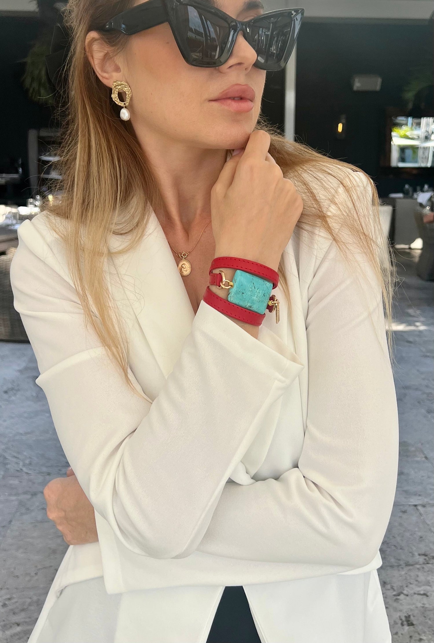 Signature Triple Wrap Italian Leather Bracelet with Naturals Stones