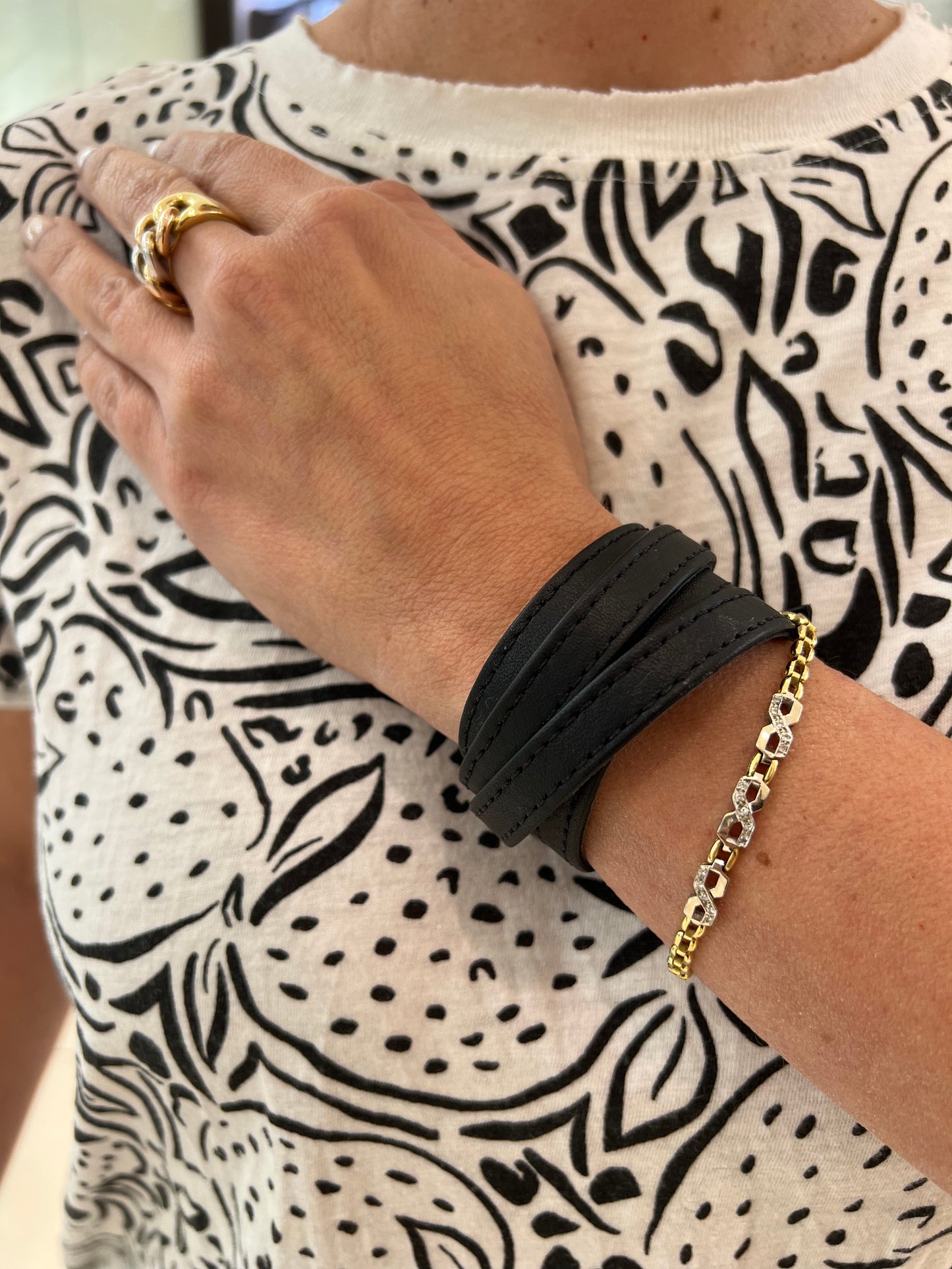 Handcrafted Black Leather & Gold-Plated Accents Four Times Wrapped Bracelet by LALÉ Bracelets