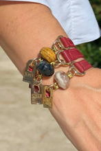 Load image into Gallery viewer, Three Mini Ale Bracelets -  Dark Red Leather and Natural Stones - LALEBRACELETS