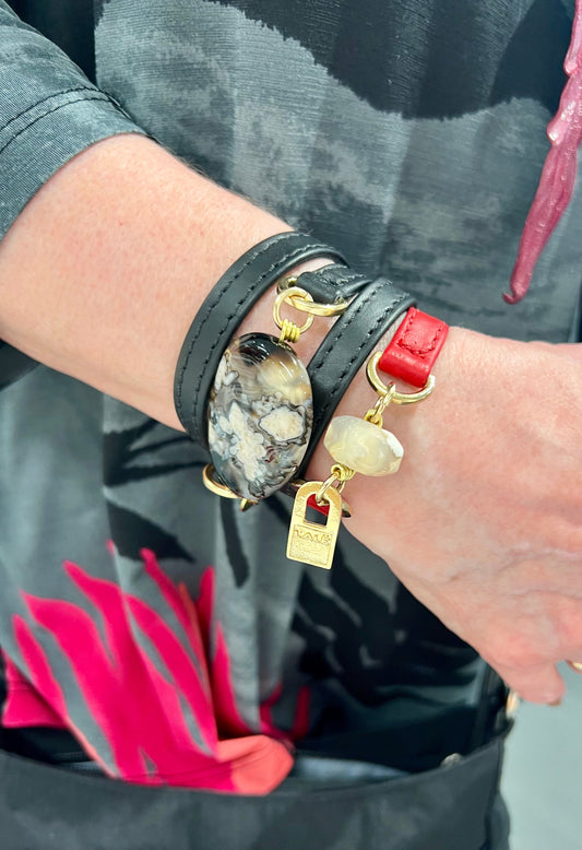 Explore Timeless Elegance: LALÉ's Ale Black Leather Bracelet with Agathe Bundle - LALEBRACELETS