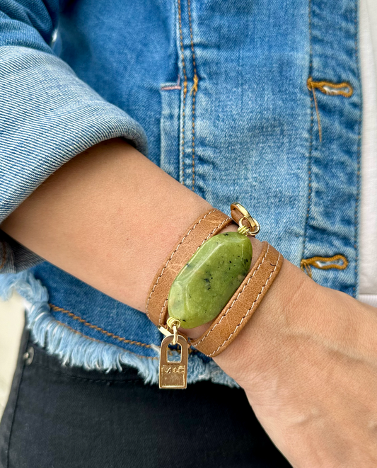 Bohemian Chic: Handcrafted Camel Leather & Stone Wrap Bracelet - LALEBRACELETS