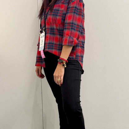 Bundle Bracelet with Red Leather Fossil and Onyx Stones