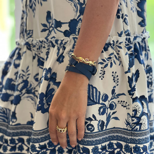 Halfmoon Bold Blue Leather Bracelet