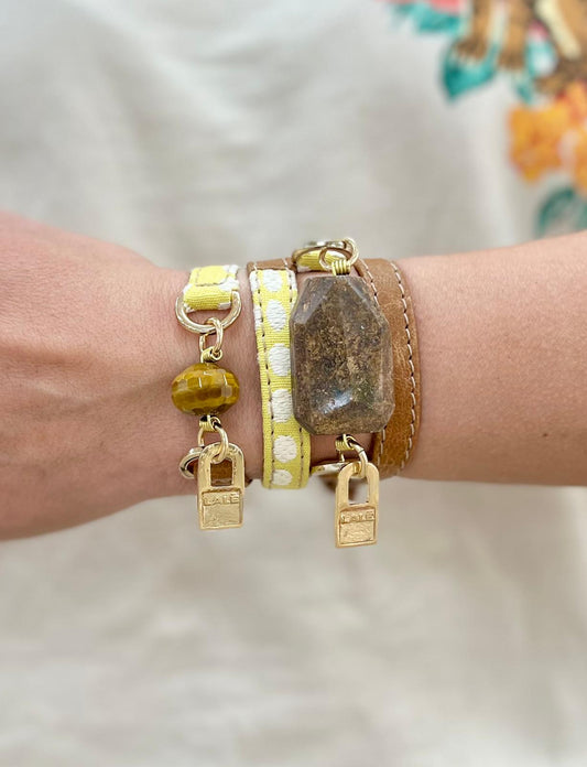 Handcrafted Camel Leather & Yellow Fabric Bracelets | LALÉ New Collection - LALEBRACELETS