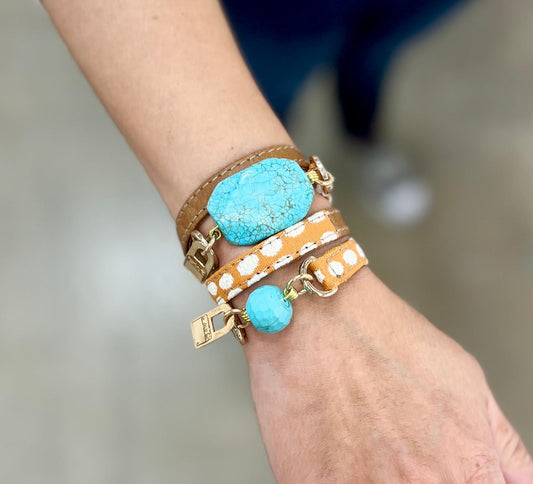 LALÉ's Unique Camel Leather & Fabric Band Bracelets: Customize Your Style