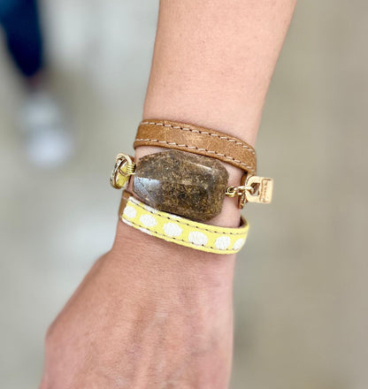 Handcrafted Camel Leather & Yellow Fabric Bracelets | LALÉ New Collection - LALEBRACELETS