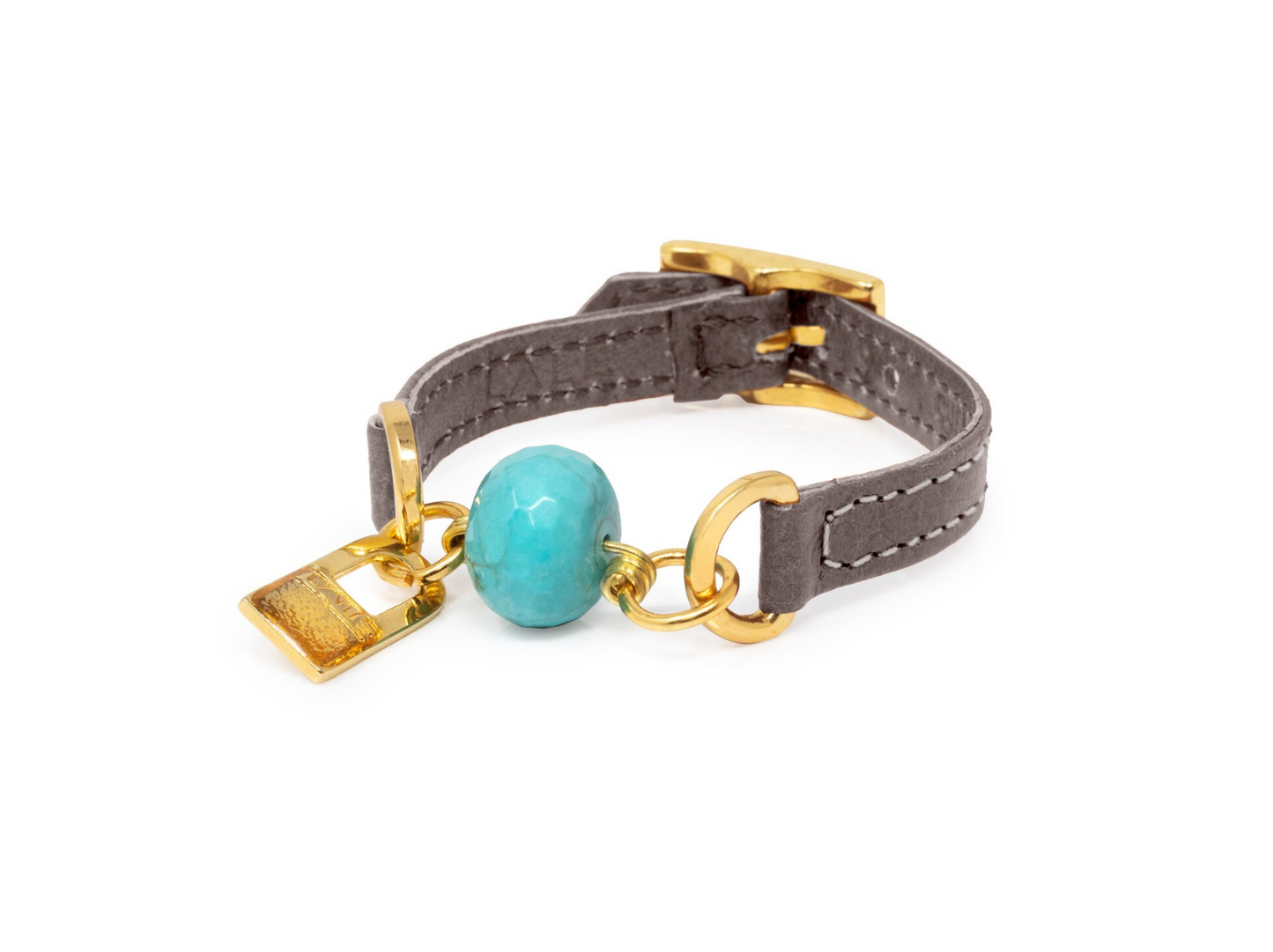 Single Wrap Gray Leather Bracelet with Turquoise Stone