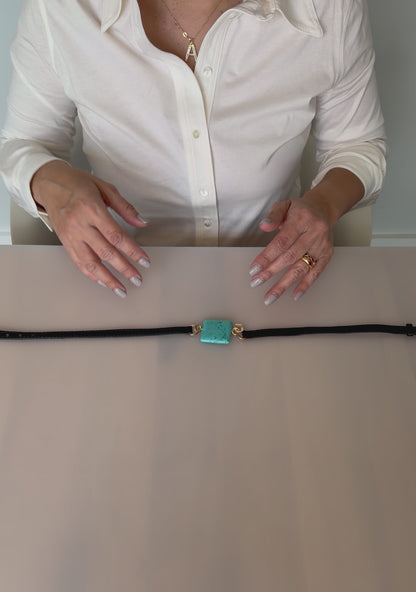 Triple Wrap Square Turquoise — Black Leather