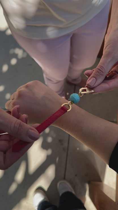 Single Wrap Red Leather Bracelet with Turquoise Stone