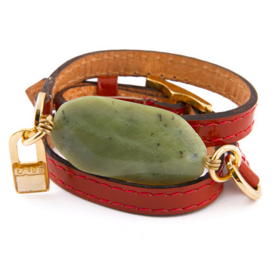 Bracelet Ale - Orange Leather and Jade - LALEBRACELETS