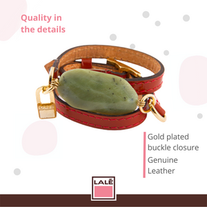Bracelet Ale - Orange Leather and Jade - LALEBRACELETS