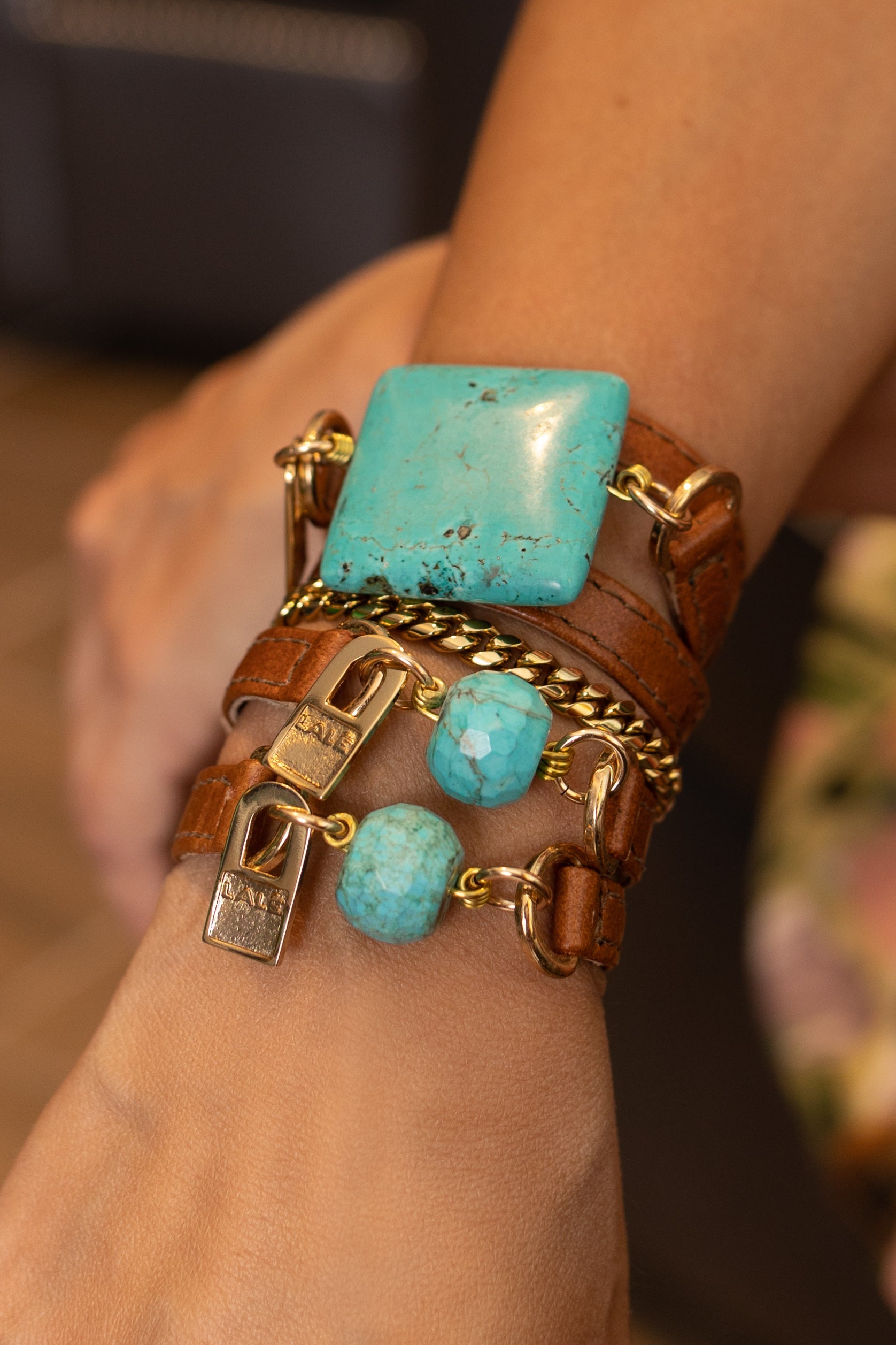 july supply leather wrap bracelet kit - turquoise beads, brown leather