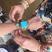 Load image into Gallery viewer, Bracelet Ale - Camel Leather and Turquoise - LALEBRACELETS